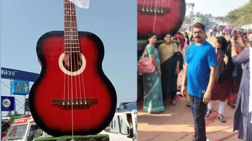 20 അടിയിൽ നിർമിച്ച ഗിത്താറിന്റെ ആകൃതിയിലുള്ള കൊടിമരം; പരാഗ് താരമായി 